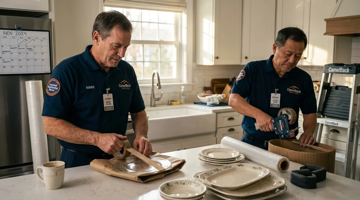 Professional crew packing kitchen dishware in Mountain Top, PA